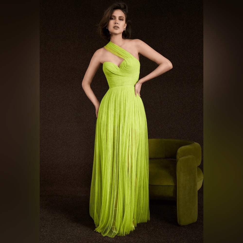 Maria Lucia Hohan
Freya One-Shoulder Side-Slit Plisse Gown